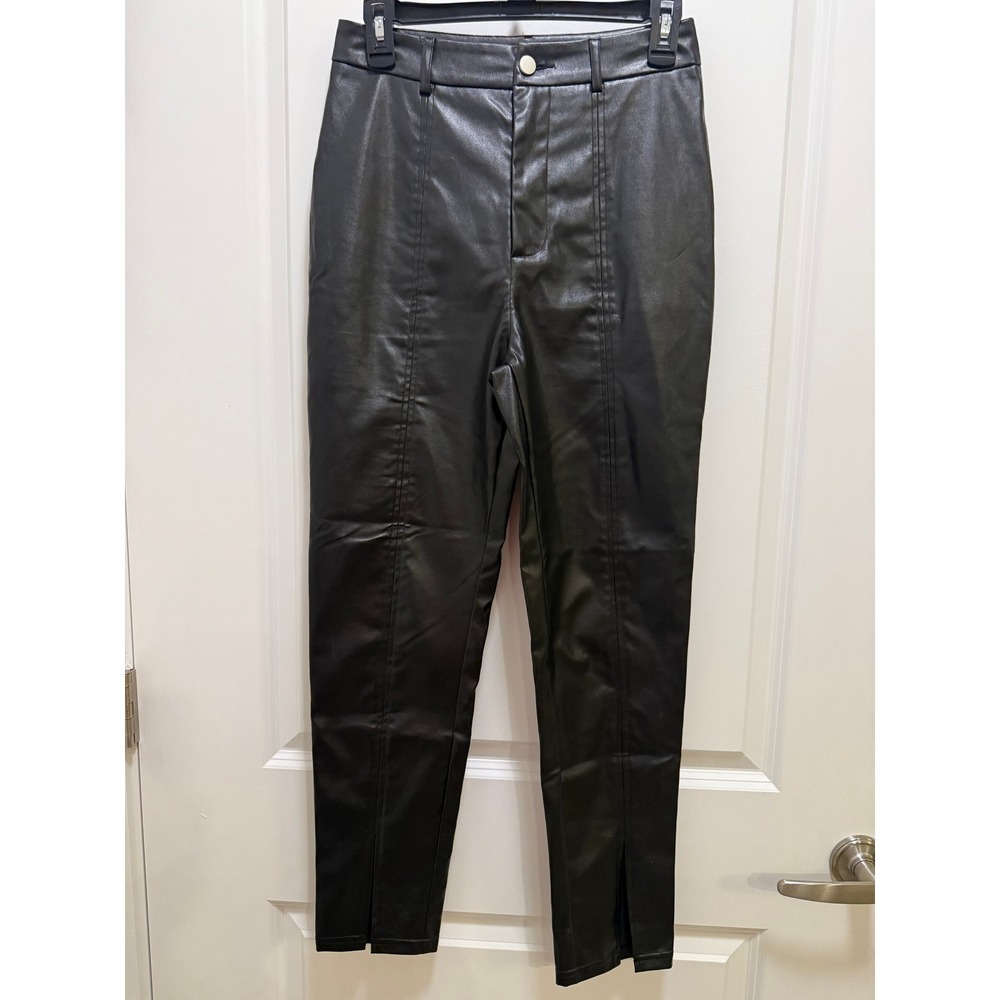 D&M Black Faux Leather High Waisted Seam Detail Tapered Pants Small